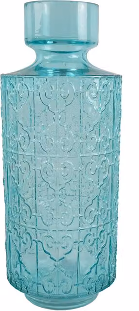Round Geometric Leaf Patterned Glass Tabletop Vase in Turquoise and Green