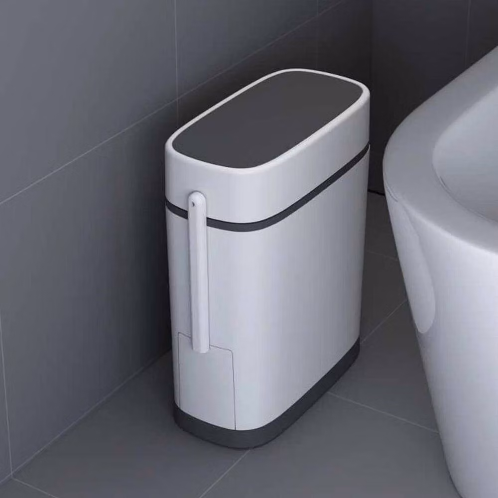 KORVIXA White Plastic Press Lidded Touch Bathroom Waste Bin W: 100 cm, D: 60 cm – 1