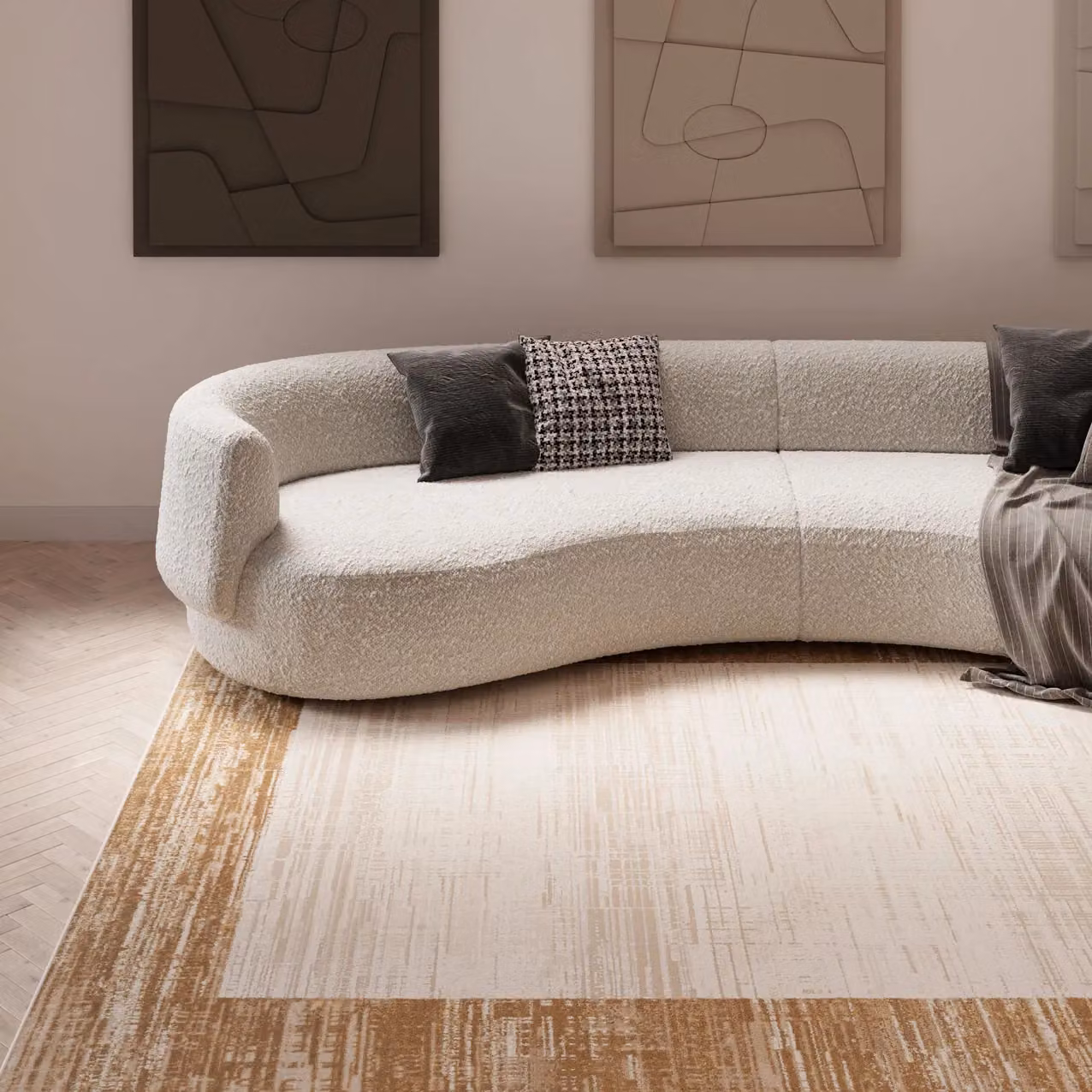 Kukoon Beige Abstract Vintage Rectangular Rug W/D: 120 x 170 cm – 2