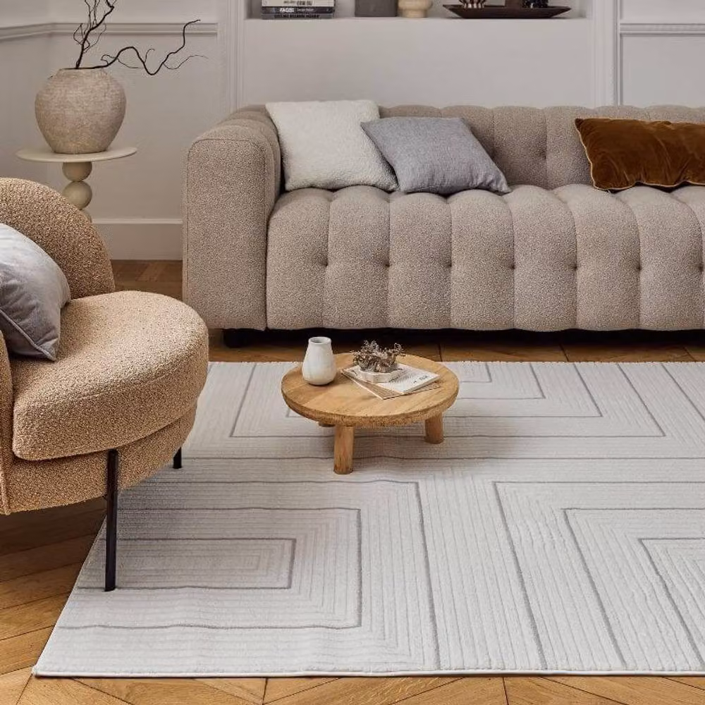 THE RUGS Carmel Maze Design Soft Pile Area Rug, Ivory and Grey, W: 160 cm, L: 230 cm – 4