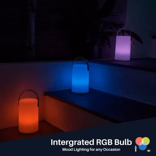 MiniSun Set of 2 Contemporary White Lantern Table Lamps with Integrated Rechargeable RGB Colour Changing LED – 2