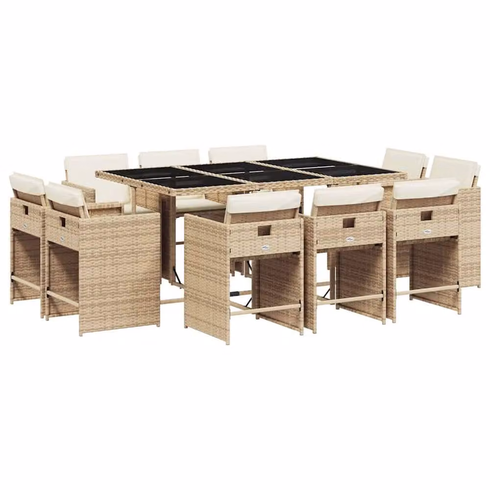 Berkfield Home 10-Seater Collapsible Garden Dining Set in Beige PE Rattan – 2