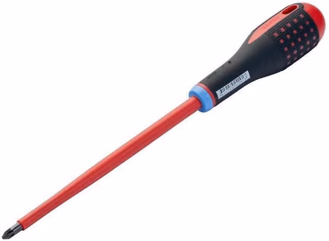 Bahco Ergo VDE Insulated Pozi Screwdriver Pz2, Black and Red