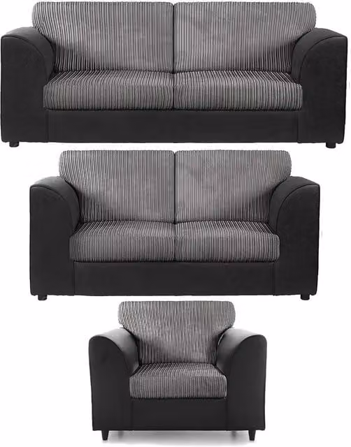 Furnishings For Less UK Luxor Jumbo Cord 3 Piece Fabric Sofa Suite in Grey – 1
