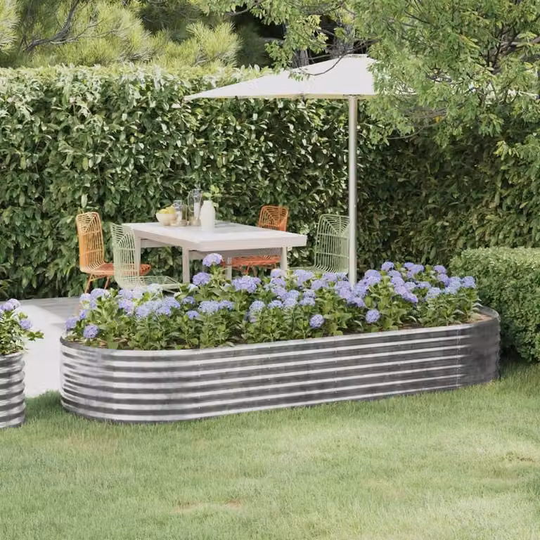 Berkfield Home Garden Powder-coated Steel Raised Bed, Silver, W: 249 cm, D: 100 cm, H: 36 cm