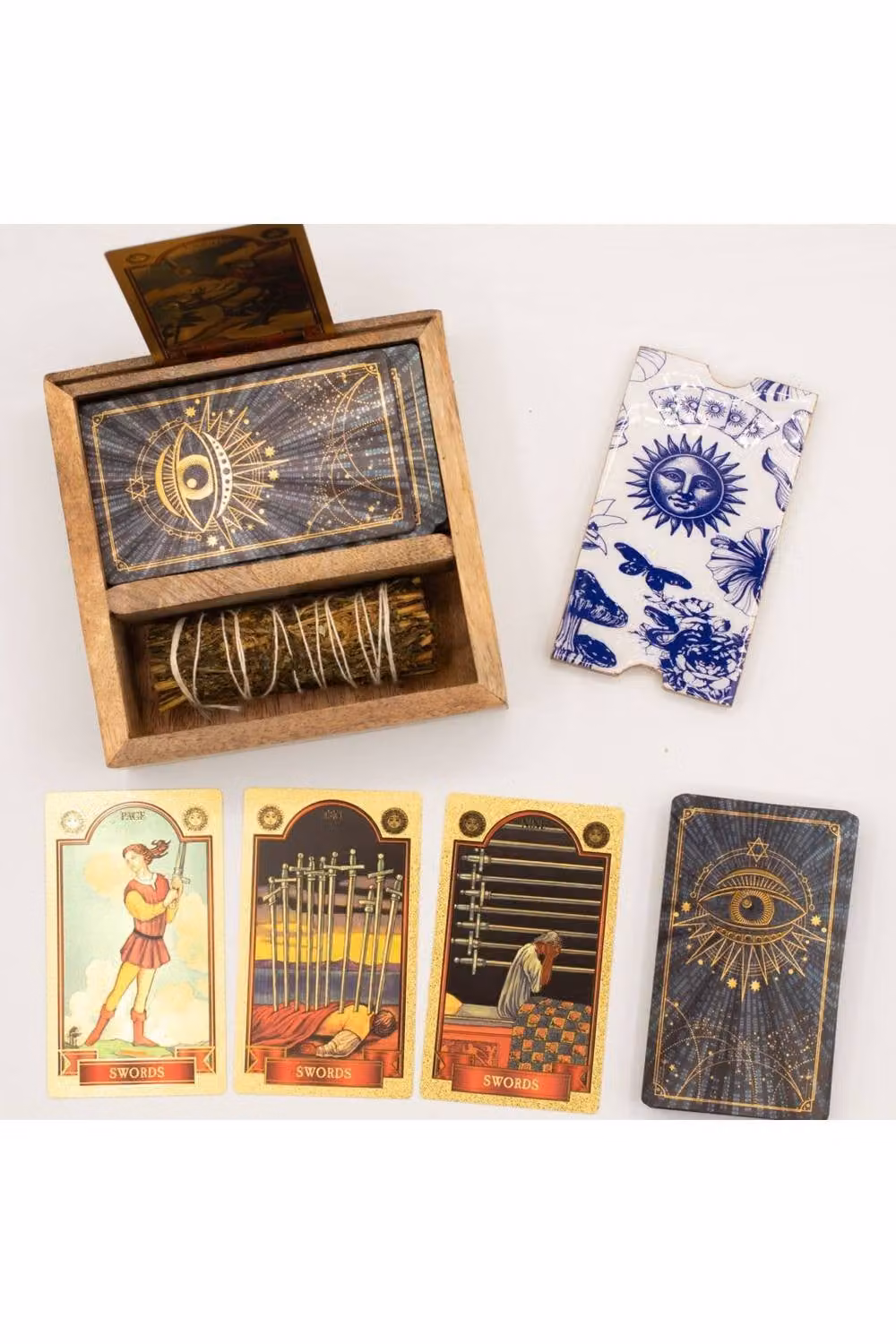 KDMD Elegant Brown Ceramic Tarot Box with Triple Moon and Card Display