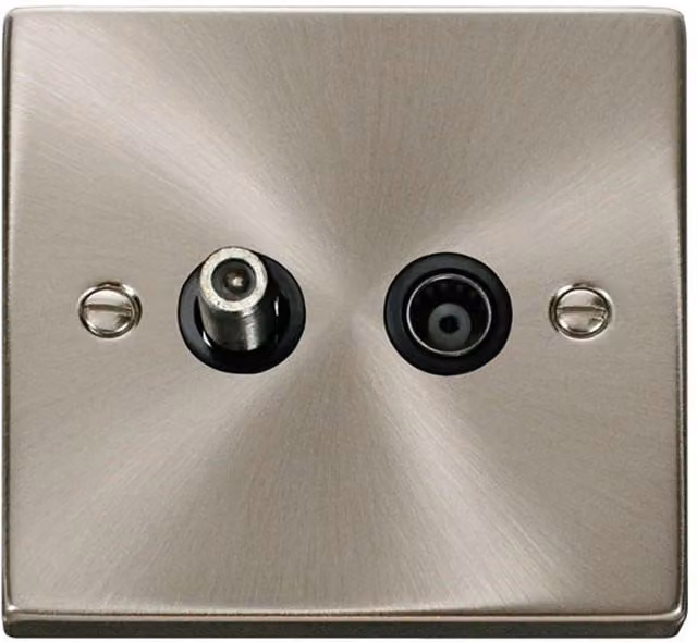 SE Home Satin Brushed Chrome 1 Gang Satellite and Isolated Coaxial Flush Socket in Metallic Silver