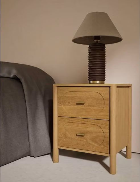 Gallery Direct Giles 2 Drawer Acacia Wood and Metal Bedside Table in Natural Brown and Beige