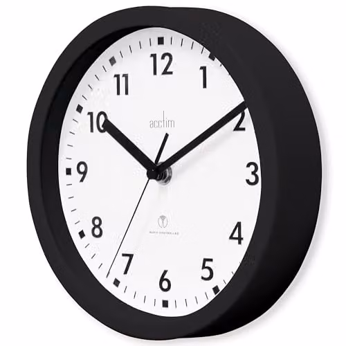 Acctim 74663 Nardo Black Radio Controlled Round Analog Wall Clock, Diameter: 20 cm – 2