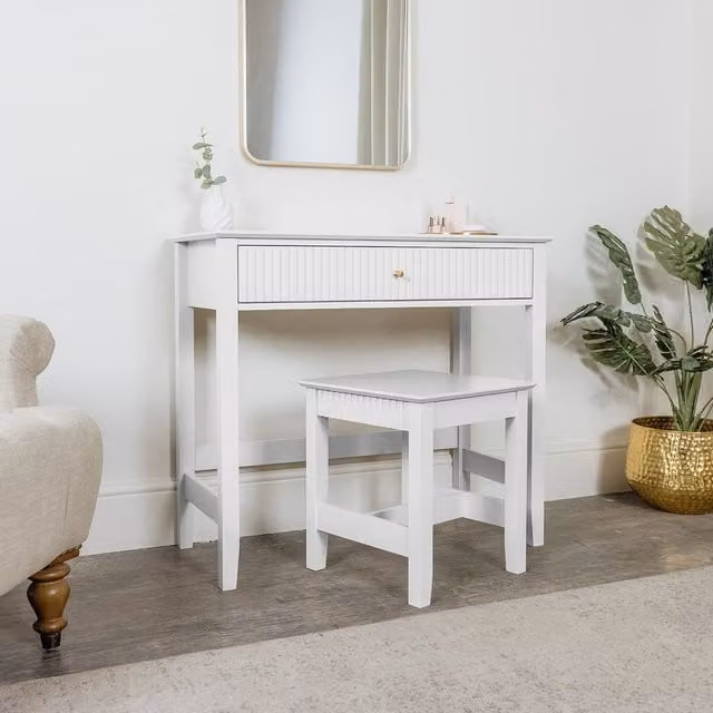 Melody Maison Modern White Dressing Table and Stool Set