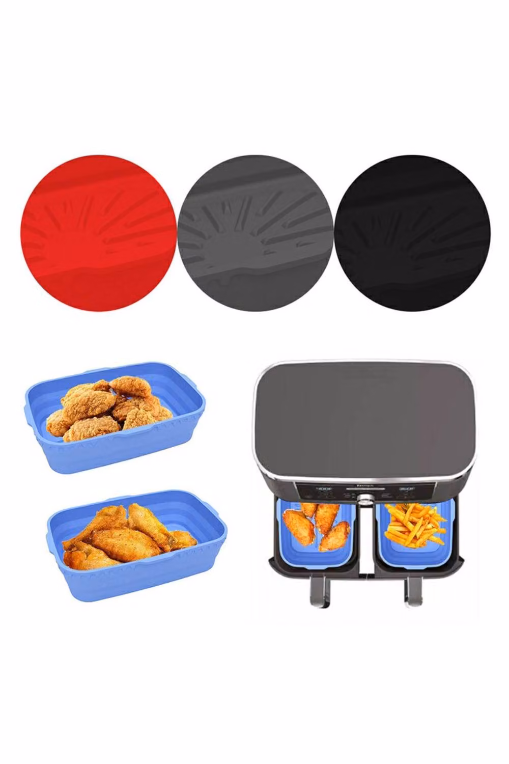 KDMD Reusable Rectangular Silicone Air Fryer Baking Basket Liner in Blue – 2