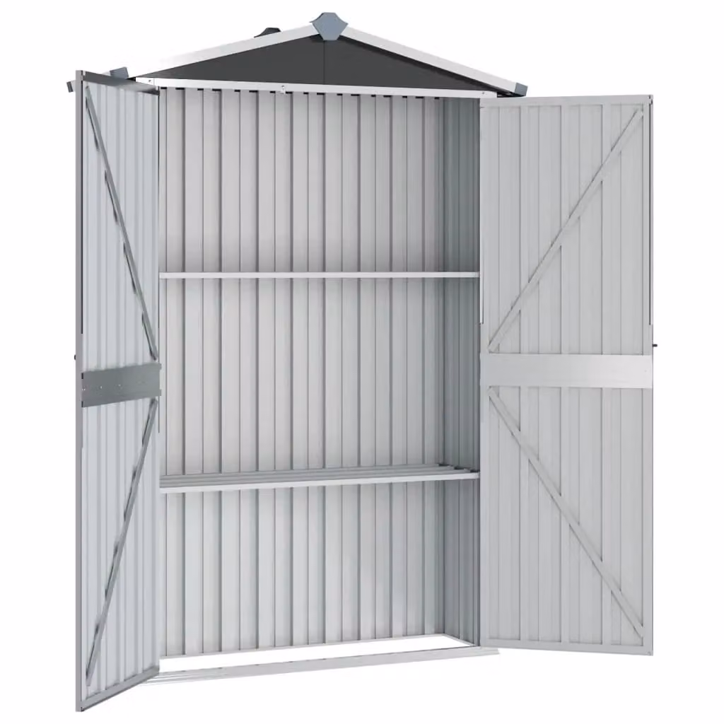 Berkfield Home Anthracite Garden Shed in Black Galvanised Steel with Double Doors and Shelving, W/D/H: 116 x 45 x 175 cm – 2