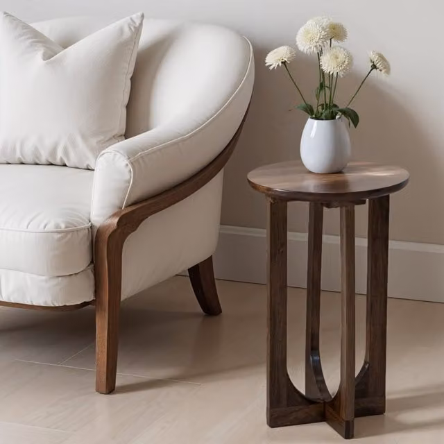 IH Design Nolan Round Mango Wood Side Table in Brown – 1