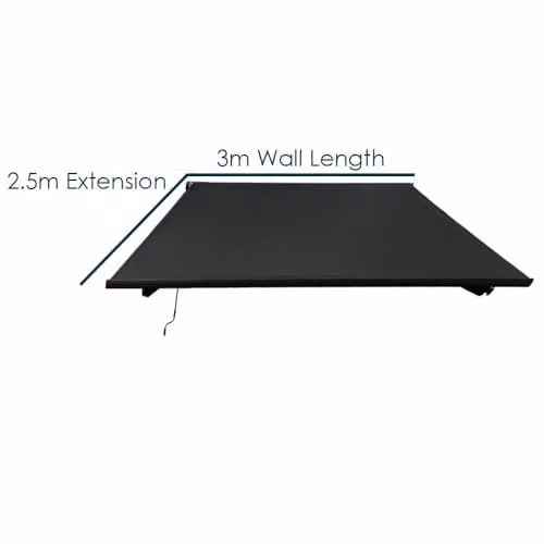 Jack Stonehouse Retractable Electric Awning with LED Lights and Remote Control, Black, W: 3 m, D: 2.5 m – 3
