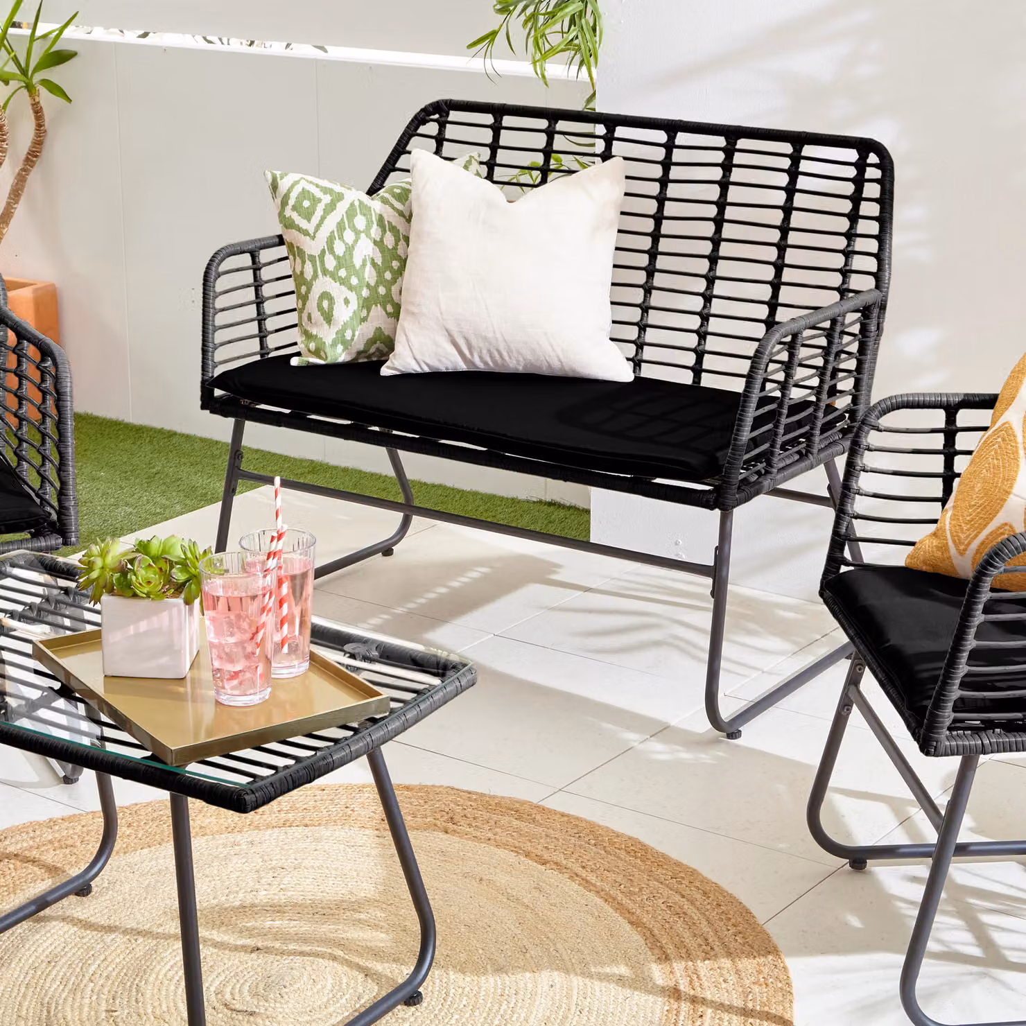 Neo 4 Piece Wicker Bamboo Style Garden Sofa, Table and Chairs Set in Black – 8
