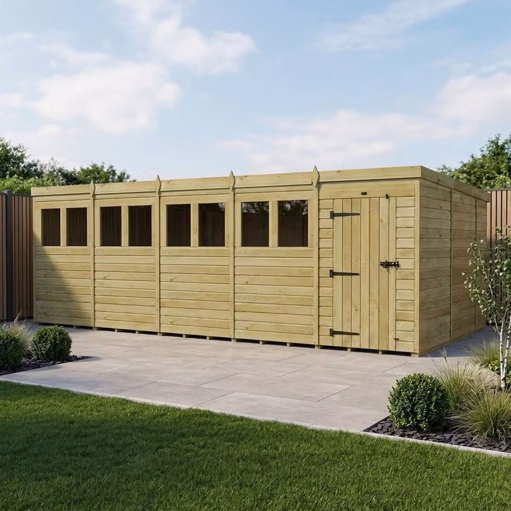 Buttercup Farm Pent Garden Shed with Single Door and Windows in Brown Timber W/D/H: 610 x 305 x 210 cm – 2
