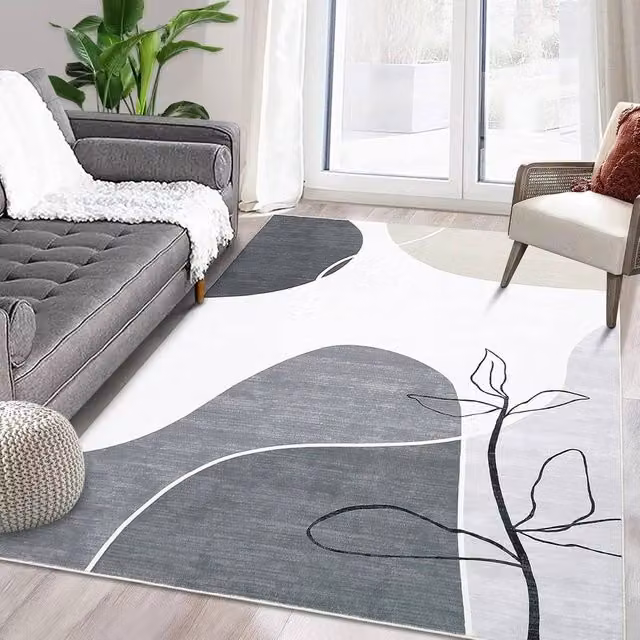 VOGREX Modern Floral Round Stain Resistant Rug in Grey and Beige, Diameter: 100 cm – 1