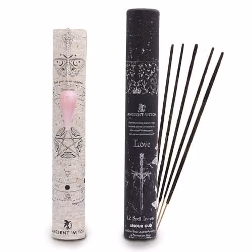 Serenityy Ancient Witch Love Spell Amour Oud Incense Sticks with Pink Rose Quartz Stone – 1