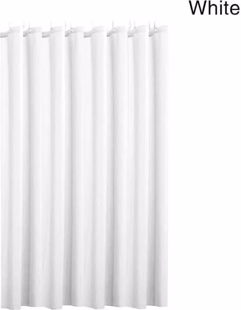 NESTLUNE Waterproof White Fabric Shower Curtain with Hooks, W/H: 180 x 180 cm