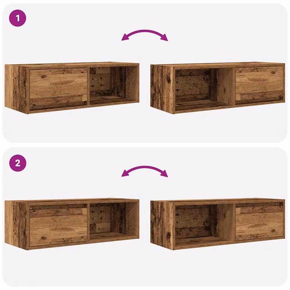 Berkfield Home Set of 2 Rustic Old Wood TV Cabinets in Brown, W/D/H: 80 x 31 x 25.5 cm – 4