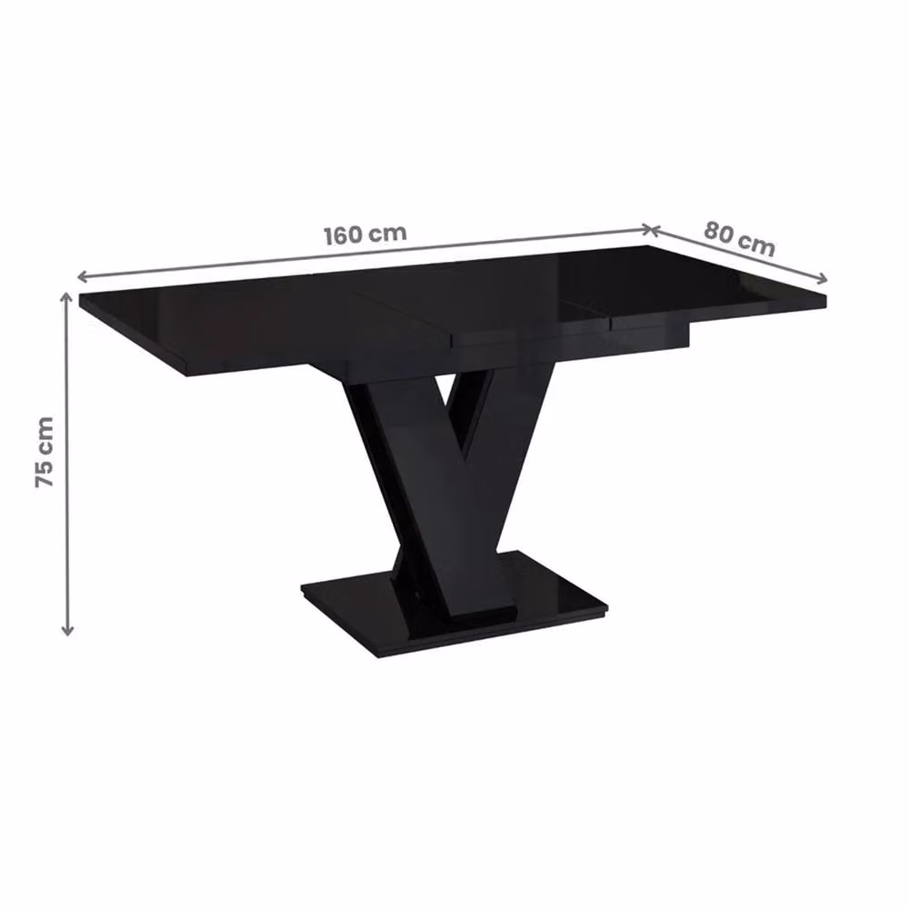 Nordara Black Gloss Extendable Rectangular Dining Table W: 80 cm, D: 80 cm, H: 75 cm (Extendable to 160 cm) – 2