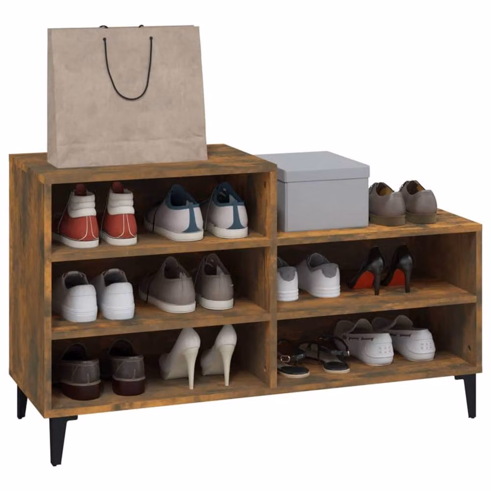 Berkfield Home Smoked Oak Shoe Cabinet in Brown, W/D/H: 102 x 36 x 60 cm – 5