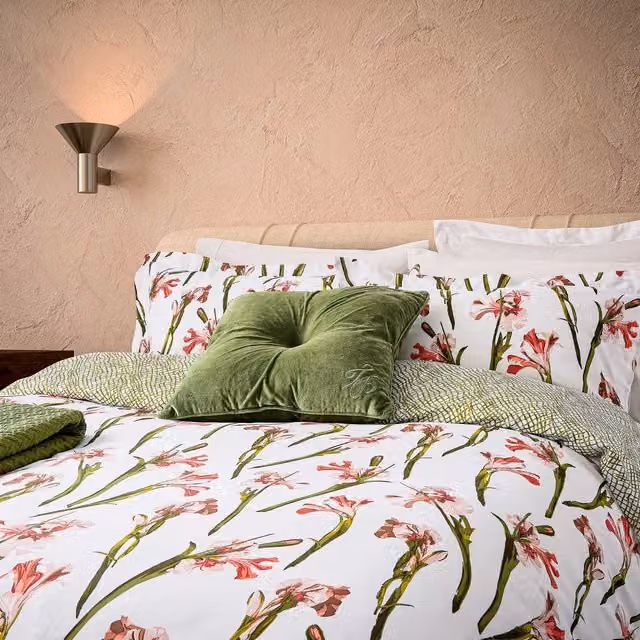 Ted Baker Wild Iris Reversible Cotton Mako Satin Duvet Cover and Pillowcase Set, Multicolour and White, W: 180 cm, L: 200 cm