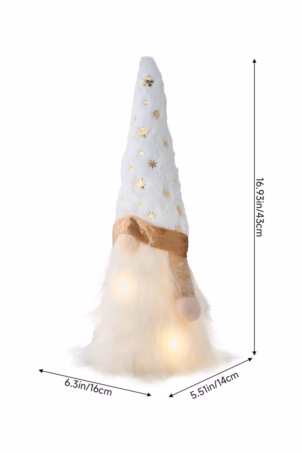 ExtraStar Lighted Christmas Tree Topper Gnome Decoration in White and Gold – 6