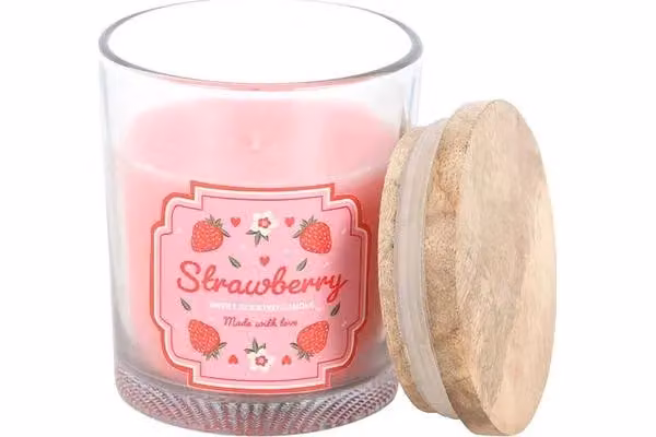 KDMD Strawberry Scented Pink Votive Candle with Glass and Wood Elements – 2