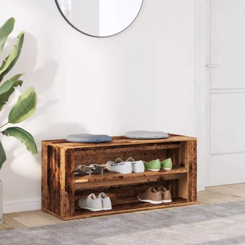 Berkfield Home Rustic Old Wood Shoe Bench in Brown, W/D/H: 100 x 35 x 45 cm – 3