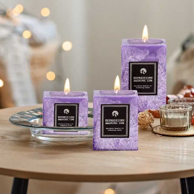 Lifeideas 3-Piece Rectangular Scented Wax Pillar Candle Set in Purple