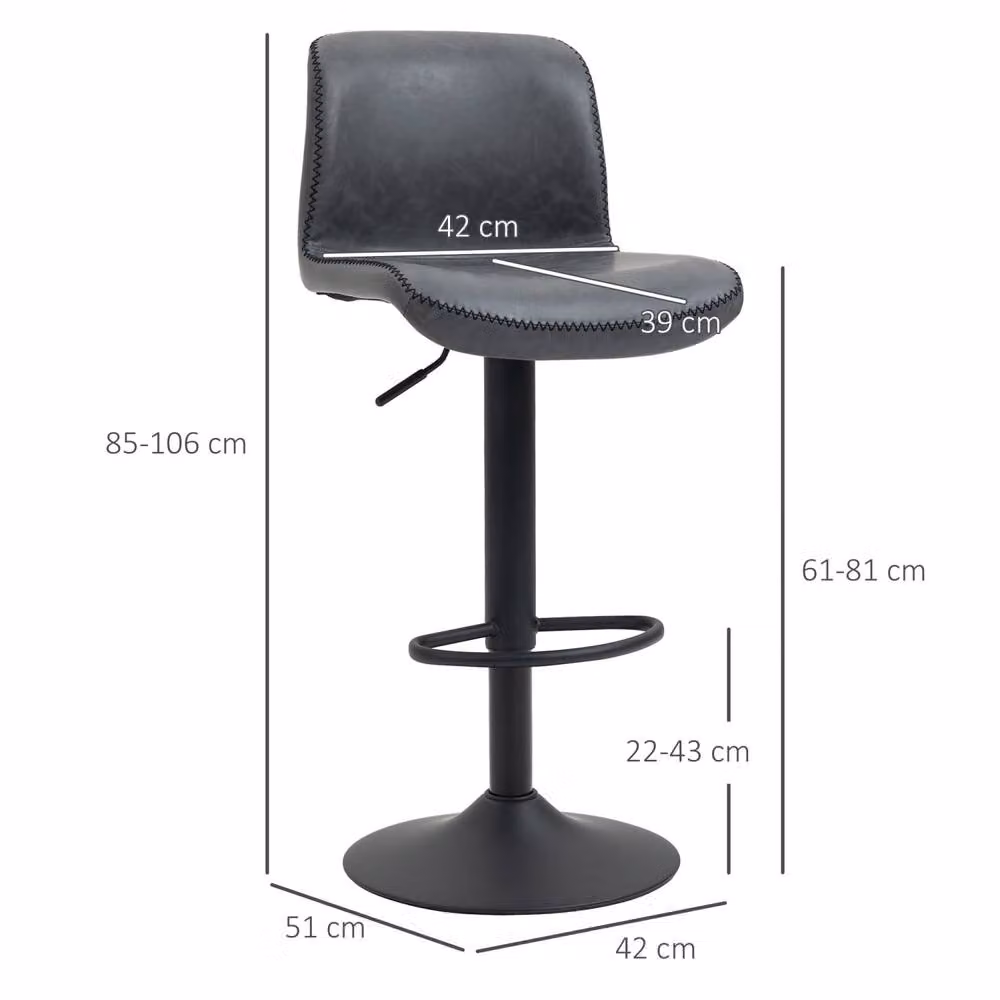Wyld Haus Moretta Set of 2 Grey PU Leather Bar Stools with Backrest and Footrest – 4