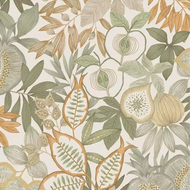 Holden Decor Tropical Garden Exotic Fruit Leaf Botanical Wallpaper in Green and Orange