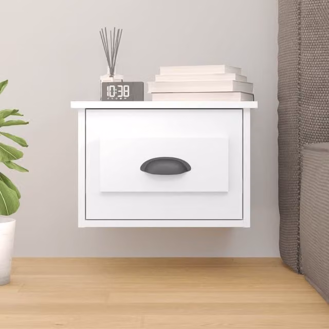 Berkfield Home Wall-mounted Bedside Cabinet in High Gloss White, W: 41.5 cm, D: 36 cm, H: 28 cm – 1