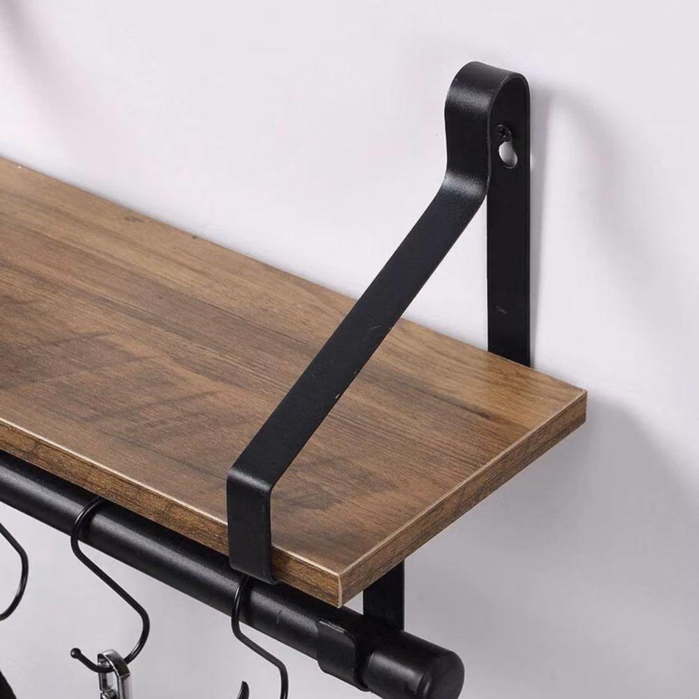Kelvenix 1 Tier Floating Wall Mounted Shelf with Black Metal Frame and Brown Wood Finish – 2