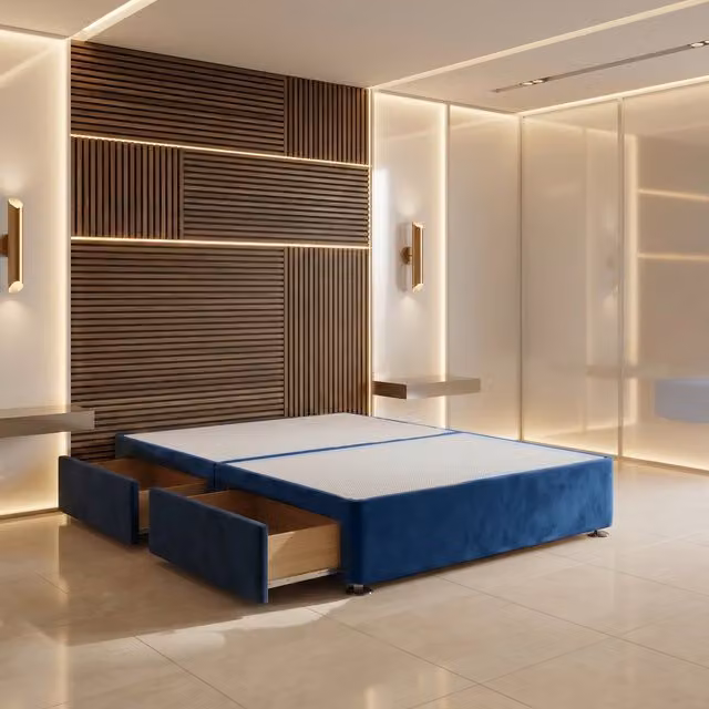 Somnior Beds Ltd Navy Blue Plush Velvet Divan Bed Base with Drawers, W/D/H: 180 x 30.5 x 34.5 cm