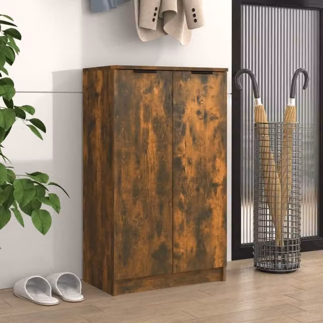 Berkfield Home Smoked Oak Shoe Cabinet in Brown, W/D/H: 59 x 35 x 100 cm