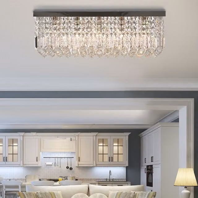 HOMCOM Modern Square Crystal Ceiling Light Chandelier in Silver – 1