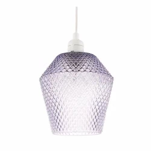 Happy Homewares Modern Diamond Design Glass Pendant Lamp Shade in Lilac Purple, W/D/H: 17 x 17 x 17 cm – 1