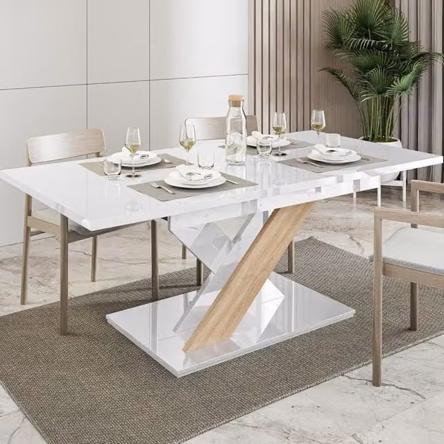 PHD Furniture Extendable Rectangular Dining Table in White and Oak Gloss