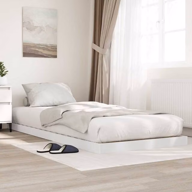 Berkfield Home White Engineered Wood Floor Bed Frame W: 80 cm, L: 200 cm
