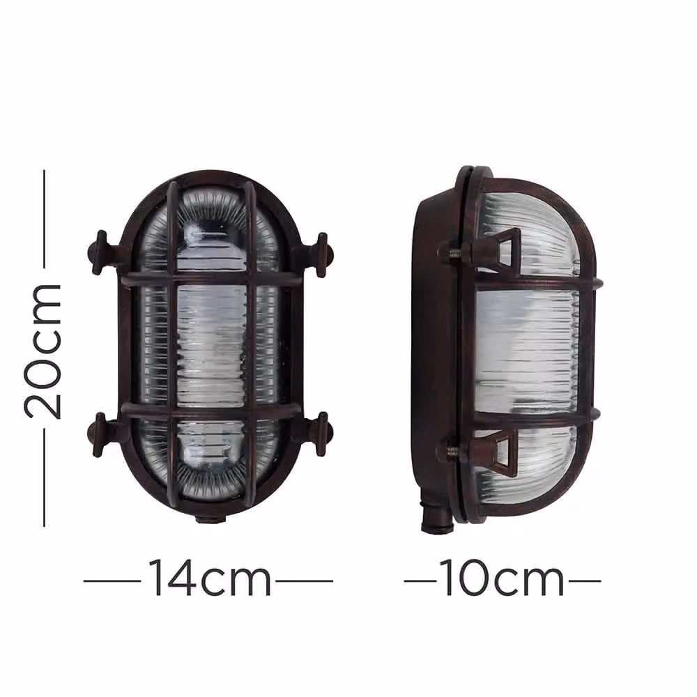 ValueLights Bow Oval Bulkhead IP64 Outdoor Metal Wall Light in Bronze with Cool White LED Bulb – 6
