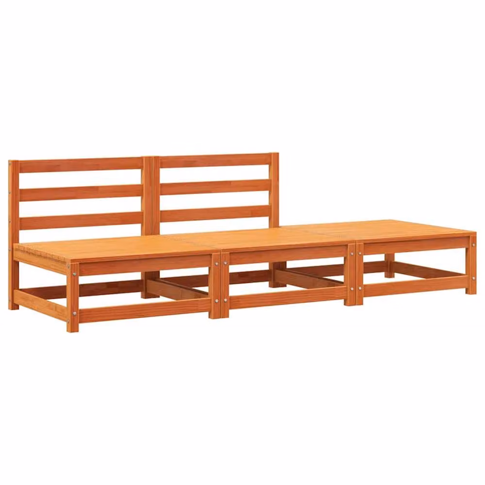Berkfield Home Armless Garden Sofa with Matching Footstool in Waxed Brown Solid Pine Wood – 2