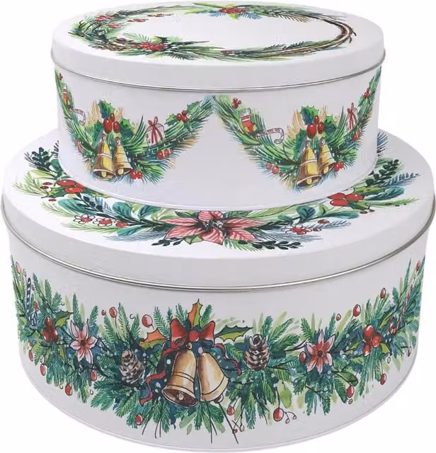 Purely Home Round Christmas Wreath Cake Tin Set in Multicolour and White