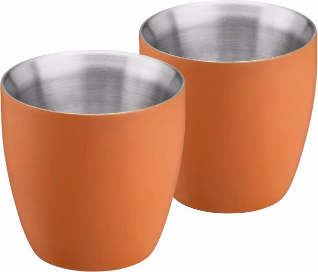 Cooks Professional Set of 2 Double Walled Stainless Steel Espresso Coffee Cups in Orange