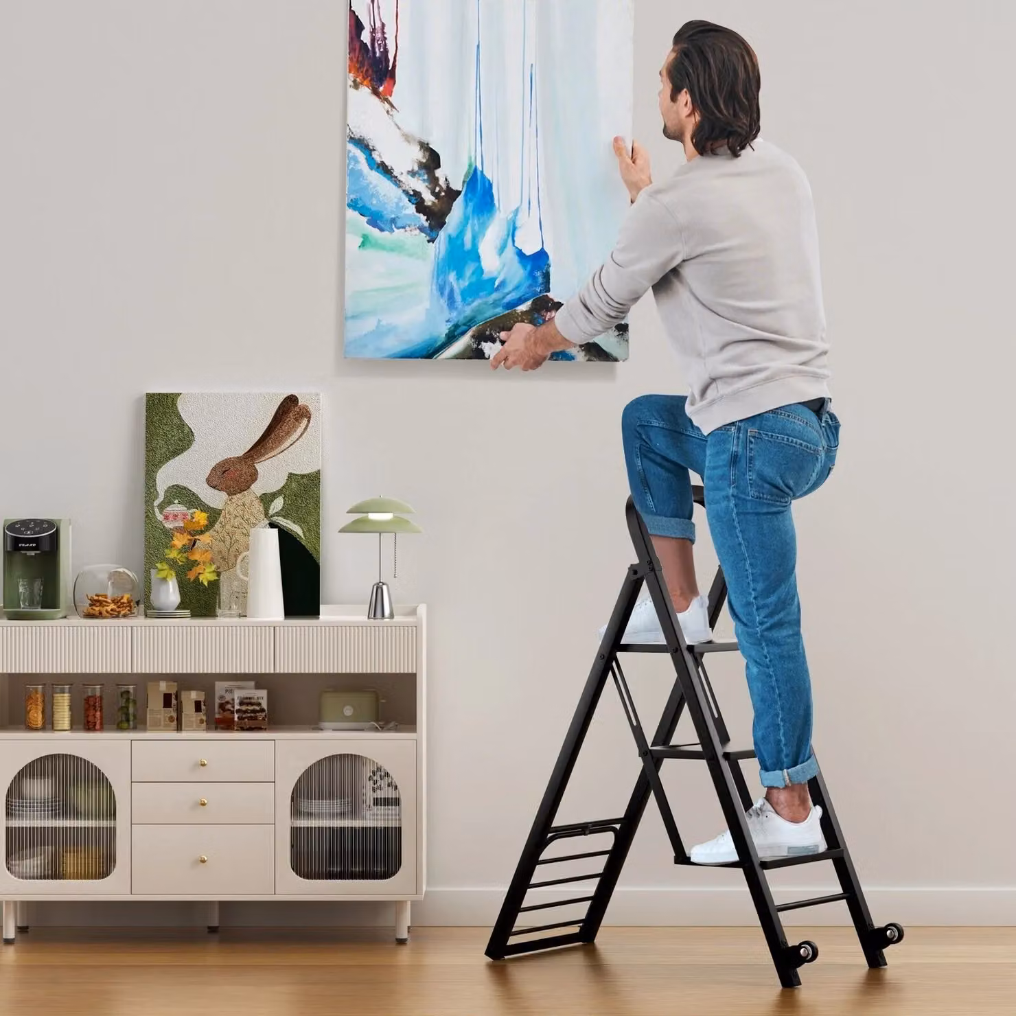 Costway 2-in-1 Foldable 3-Step Ladder and Heavy-duty Utility Hand Truck in Black – 3