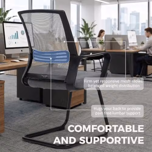 HOMCOM Grey Fabric Office Chair with Armrests and Cantilever Base – 3