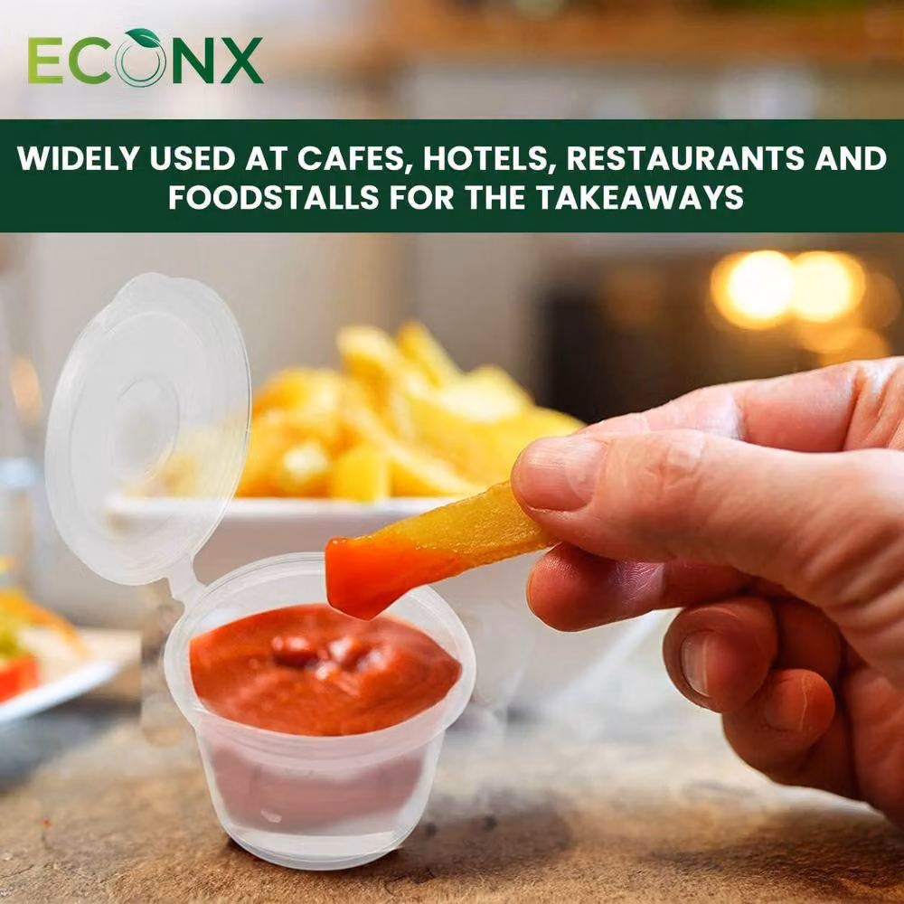 ECONX 50 Pack Clear Plastic Hinged Deli Sauce Pots, 4oz Leakproof and BPA Free Containers – 7