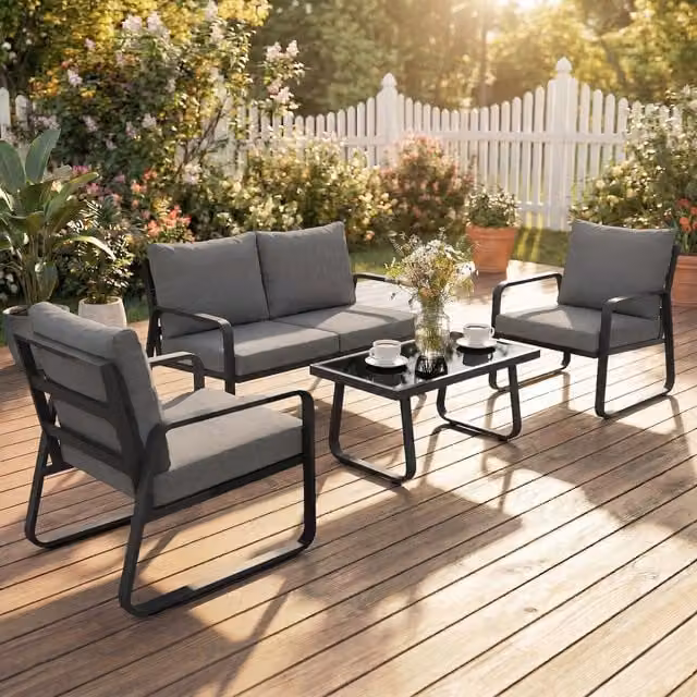 Outsunny 4 Piece Modern Black Garden Furniture Outdoor Sofa Set