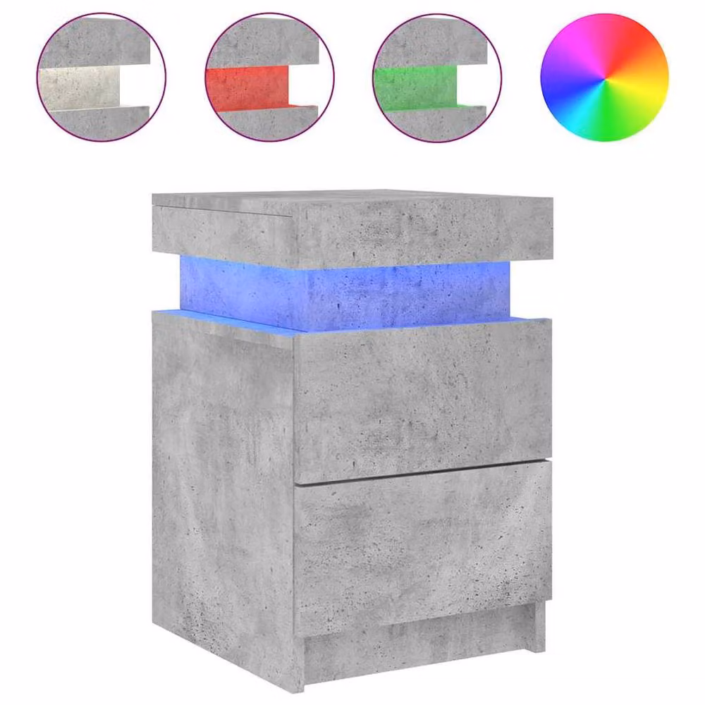 Berkfield Home Beautiful Bedside Cabinet with Integrated LED Lights, Concrete Grey, W: 35 cm, D: 39 cm, H: 55 cm – 2